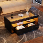 Modern Coffee Table with LED Light, rectangular sofa table with 2 Large Drawers, Spacious Living Room Table - Image 29