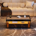 Modern Coffee Table with LED Light, rectangular sofa table with 2 Large Drawers, Spacious Living Room Table - Image 31