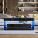 Modern Coffee Table with LED Light, rectangular sofa table with 2 Large Drawers, Spacious Living Room Table - Image 33