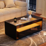 Modern Coffee Table with LED Light, rectangular sofa table with 2 Large Drawers, Spacious Living Room Table - Image 34