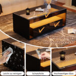 Modern Coffee Table with LED Light, rectangular sofa table with 2 Large Drawers, Spacious Living Room Table - Image 36