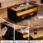 Modern Coffee Table with LED Light, rectangular sofa table with 2 Large Drawers, Spacious Living Room Table - Image 37