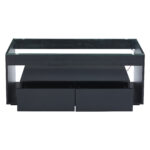 Modern Coffee Table with LED Light, rectangular sofa table with 2 Large Drawers, Spacious Living Room Table - Image 42