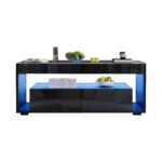 Modern Coffee Table with LED Light, rectangular sofa table with 2 Large Drawers, Spacious Living Room Table - Image 3
