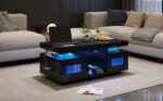 100×50×43cm Black High-Gloss Coffee Table, with App-Controllable LED Lights, Living Room Table - Image 21