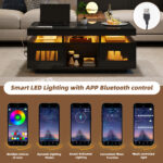 100×50×43cm Black High-Gloss Coffee Table, with App-Controllable LED Lights, Living Room Table - Image 23