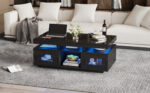 100×50×43cm Black High-Gloss Coffee Table, with App-Controllable LED Lights, Living Room Table - Image 24