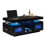 100×50×43cm Black High-Gloss Coffee Table, with App-Controllable LED Lights, Living Room Table - Image 25