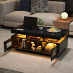 100×50×43cm Black High-Gloss Coffee Table, with App-Controllable LED Lights, Living Room Table - Image 27