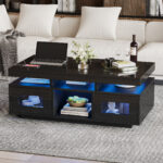 100×50×43cm Black High-Gloss Coffee Table, with App-Controllable LED Lights, Living Room Table - Image 28