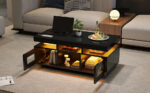 100×50×43cm Black High-Gloss Coffee Table, with App-Controllable LED Lights, Living Room Table - Image 29