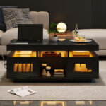 100×50×43cm Black High-Gloss Coffee Table, with App-Controllable LED Lights, Living Room Table - Image 30