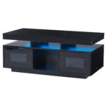 100×50×43cm Black High-Gloss Coffee Table, with App-Controllable LED Lights, Living Room Table