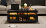 100×50×43cm Black High-Gloss Coffee Table, with App-Controllable LED Lights, Living Room Table - Image 47