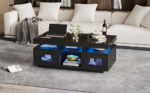 100×50×43cm Black High-Gloss Coffee Table, with App-Controllable LED Lights, Living Room Table - Image 4