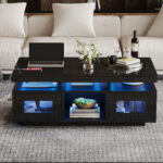 100×50×43cm Black High-Gloss Coffee Table, with App-Controllable LED Lights, Living Room Table - Image 48