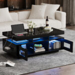 100×50×43cm Black High-Gloss Coffee Table, with App-Controllable LED Lights, Living Room Table - Image 49
