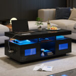 100×50×43cm Black High-Gloss Coffee Table, with App-Controllable LED Lights, Living Room Table - Image 50
