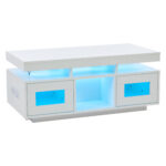 100×50×43cm White High-Gloss Coffee Table, with App-Controllable LED Lights, Living Room Table