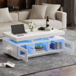 100×50×43cm White High-Gloss Coffee Table, with App-Controllable LED Lights, Living Room Table - Image 11