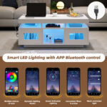 100×50×43cm White High-Gloss Coffee Table, with App-Controllable LED Lights, Living Room Table - Image 14
