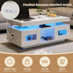 100×50×43cm White High-Gloss Coffee Table, with App-Controllable LED Lights, Living Room Table - Image 20