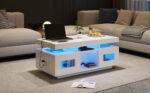 100×50×43cm White High-Gloss Coffee Table, with App-Controllable LED Lights, Living Room Table - Image 22