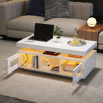 100×50×43cm White High-Gloss Coffee Table, with App-Controllable LED Lights, Living Room Table - Image 23