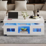 100×50×43cm White High-Gloss Coffee Table, with App-Controllable LED Lights, Living Room Table - Image 28