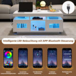 100×50×43cm White High-Gloss Coffee Table, with App-Controllable LED Lights, Living Room Table - Image 29