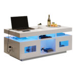 100×50×43cm White High-Gloss Coffee Table, with App-Controllable LED Lights, Living Room Table - Image 32