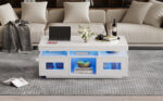 100×50×43cm White High-Gloss Coffee Table, with App-Controllable LED Lights, Living Room Table - Image 2