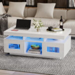 100×50×43cm White High-Gloss Coffee Table, with App-Controllable LED Lights, Living Room Table - Image 35