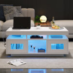 100×50×43cm White High-Gloss Coffee Table, with App-Controllable LED Lights, Living Room Table - Image 41