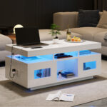 100×50×43cm White High-Gloss Coffee Table, with App-Controllable LED Lights, Living Room Table - Image 43