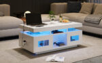 100×50×43cm White High-Gloss Coffee Table, with App-Controllable LED Lights, Living Room Table - Image 44