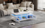 100×50×43cm White High-Gloss Coffee Table, with App-Controllable LED Lights, Living Room Table - Image 3