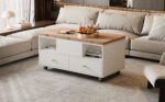 Height-Adjustable Coffee Table with Folding Function and 4 Drawers, 100 x 50 x 47.5 cm, One Large and One Small Drawer - Image 9