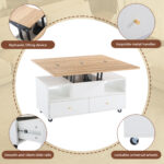 Height-Adjustable Coffee Table with Folding Function and 4 Drawers, 100 x 50 x 47.5 cm, One Large and One Small Drawer - Image 22