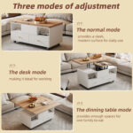 Height-Adjustable Coffee Table with Folding Function and 4 Drawers, 100 x 50 x 47.5 cm, One Large and One Small Drawer - Image 23