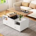 Height-Adjustable Coffee Table with Folding Function and 4 Drawers, 100 x 50 x 47.5 cm, One Large and One Small Drawer - Image 33
