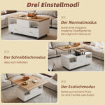 Height-Adjustable Coffee Table with Folding Function and 4 Drawers, 100 x 50 x 47.5 cm, One Large and One Small Drawer - Image 37