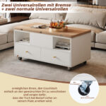 Height-Adjustable Coffee Table with Folding Function and 4 Drawers, 100 x 50 x 47.5 cm, One Large and One Small Drawer - Image 41