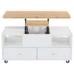 Height-Adjustable Coffee Table with Folding Function and 4 Drawers, 100 x 50 x 47.5 cm, One Large and One Small Drawer - Image 50