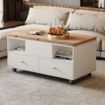 Height-Adjustable Coffee Table with Folding Function and 4 Drawers, 100 x 50 x 47.5 cm, One Large and One Small Drawer - Image 56