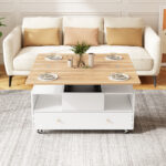 Height-Adjustable Coffee Table with Folding Function and 4 Drawers, 100 x 50 x 47.5 cm, One Large and One Small Drawer