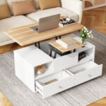 Height-Adjustable Coffee Table with Folding Function and 4 Drawers, 100 x 50 x 47.5 cm, One Large and One Small Drawer - Image 6