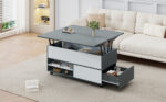100*98*65cm Height-Adjustable Coffee Table with Hidden Storage and Shelf, Living Room Table - Image 2