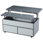 100*98*65cm Height-Adjustable Coffee Table with Hidden Storage and Shelf, Living Room Table - Image 9