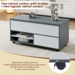 100*98*65cm Height-Adjustable Coffee Table with Hidden Storage and Shelf, Living Room Table - Image 22